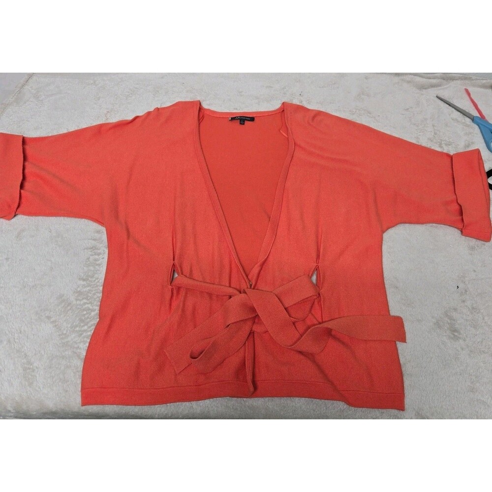 Anne Klein Coral Orange Cotton Modal Wrap Cardigan Sweater - Women's Large